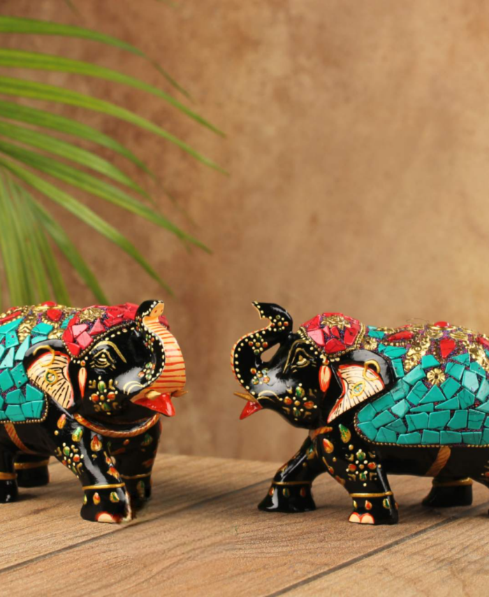 Extra Large Turquoise Wooden Elephant Statue for Home Decor