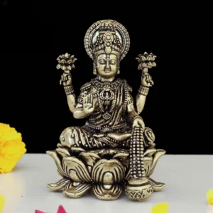 Premium Brass Lakshmi Statue with Gold Finish for Pooja Room and Housewarming Gift