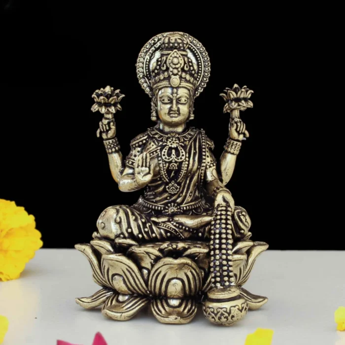 Premium Brass Lakshmi Statue with Gold Finish for Pooja Room and Housewarming Gift