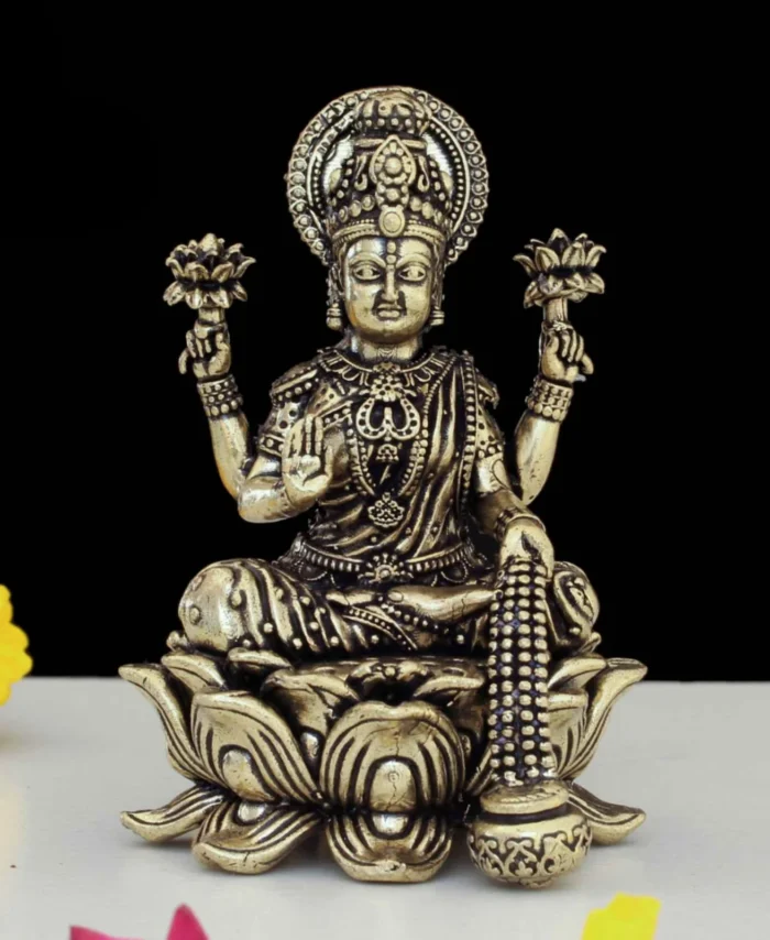Premium Brass Lakshmi Statue with Gold Finish for Pooja Room and Housewarming Gift