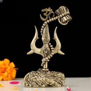 Brass Ardhanarishwar idol with golden finish – Lord Shiva and Parvati murti for pooja and home decor