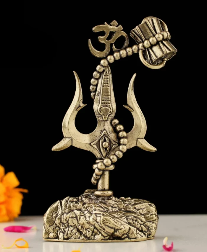 Brass Ardhanarishwar idol with golden finish – Lord Shiva and Parvati murti for pooja and home decor