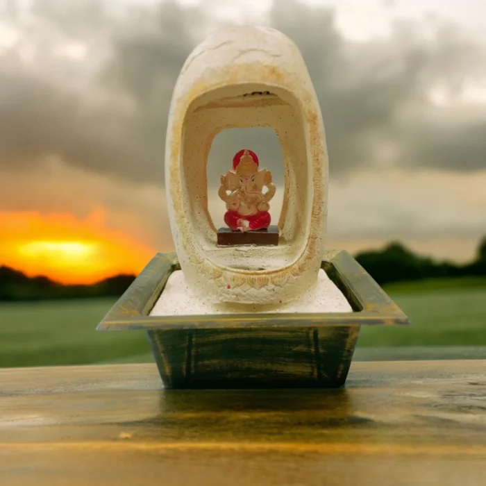 Lord Ganesha Water Fountain with LED Light in White Marble Finish