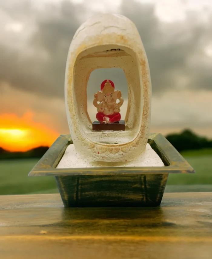 Lord Ganesha Water Fountain with LED Light in White Marble Finish