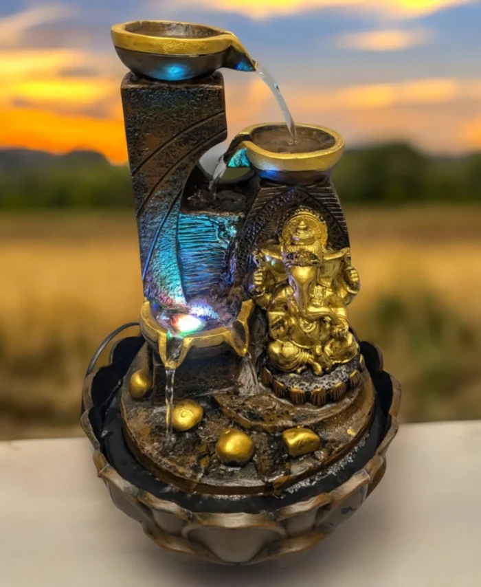 Lord Ganesha Tabletop Water Fountain with LED Lights for Indoor Outdoor Decor