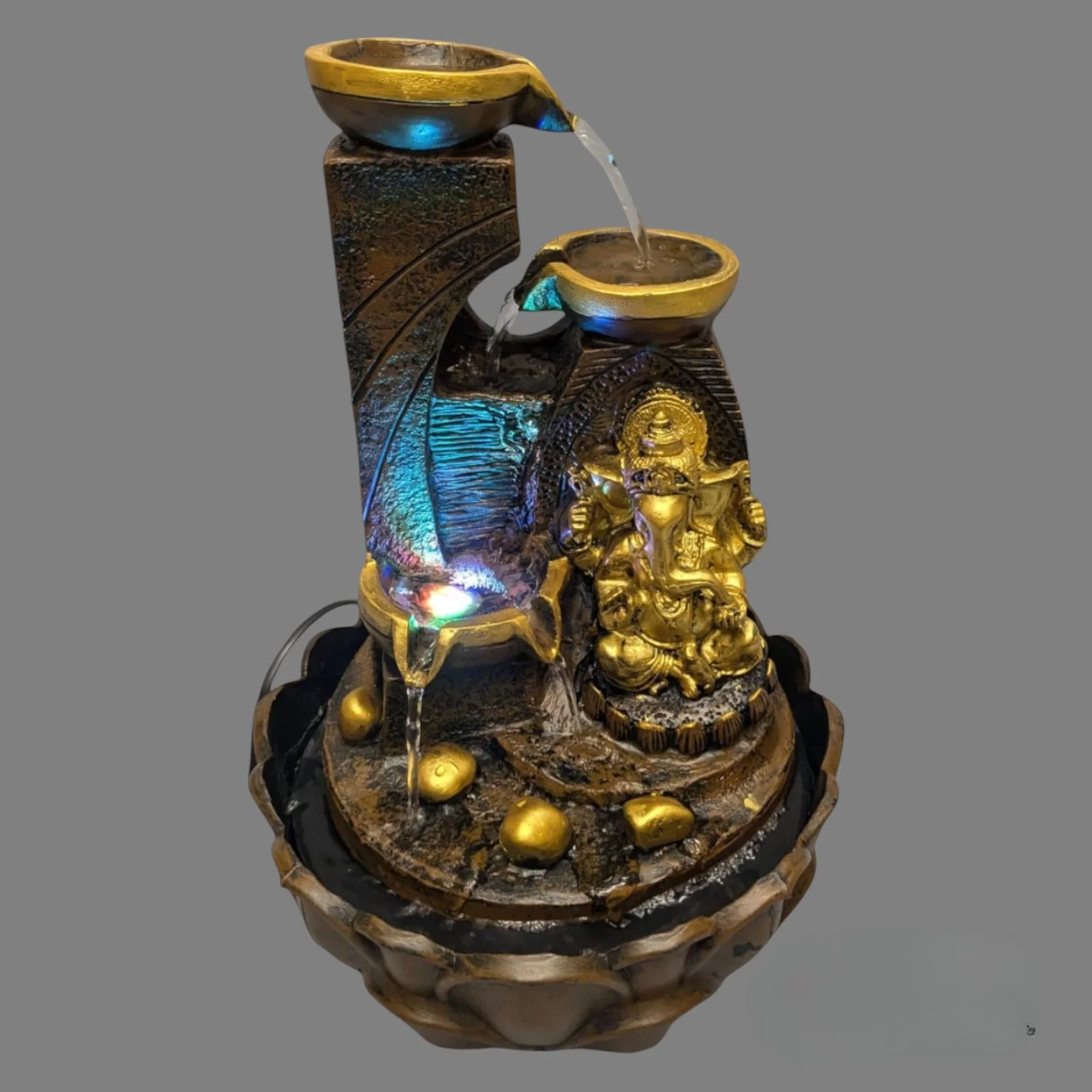 Lord Ganesha Tabletop Water Fountain with LED Lights for Indoor Outdoor Decor