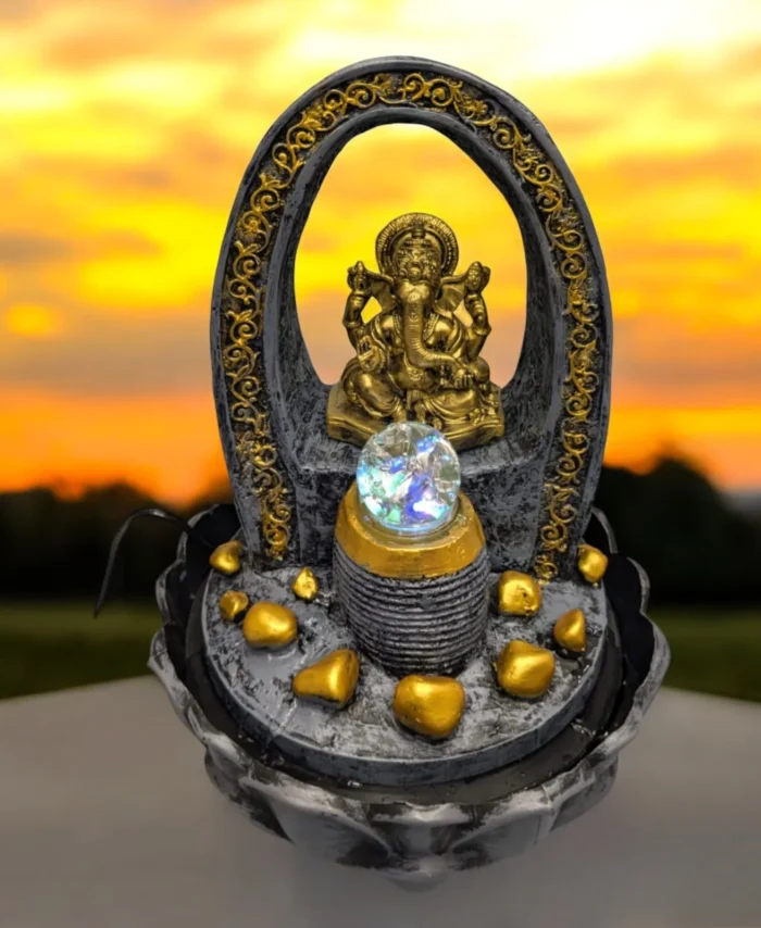 Lord Ganesha Indoor Tabletop Water Fountain with LED for Home Decor