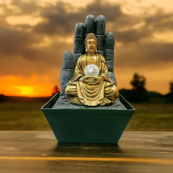 Big Buddha Water Fountain with LED Light and Crystal Ball for Home Decor