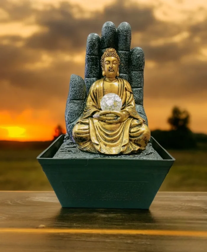 Big Buddha Water Fountain with LED Light and Crystal Ball for Home Decor