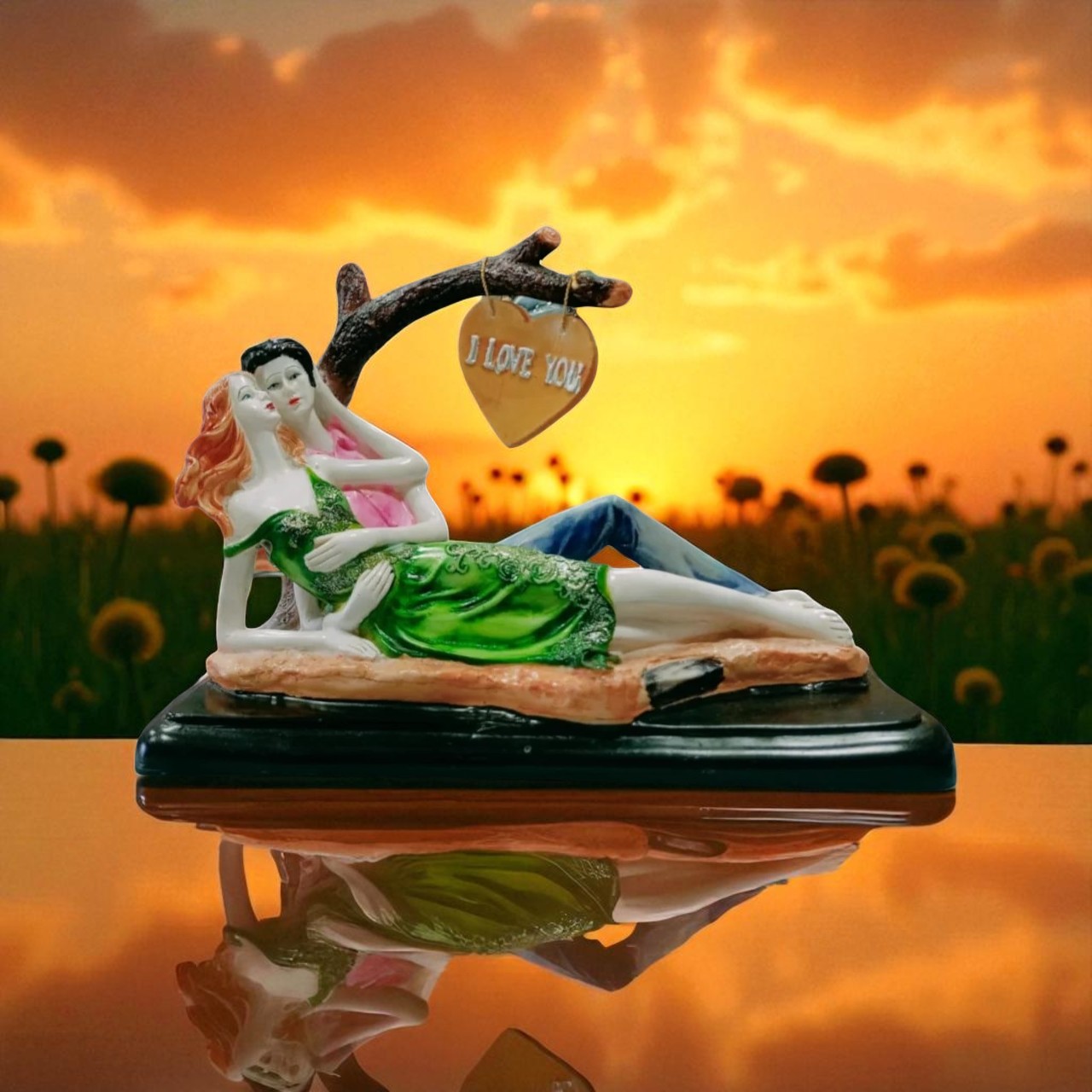 Romantic Couple Statue with I Love You Banner – Resin Love Showpiece for Gifts and Home Decoration