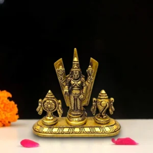 Brass Tirupati Balaji Venkateshwara Idol – Lord Vishnu Statue with Chakra and Shankh for Home Temple