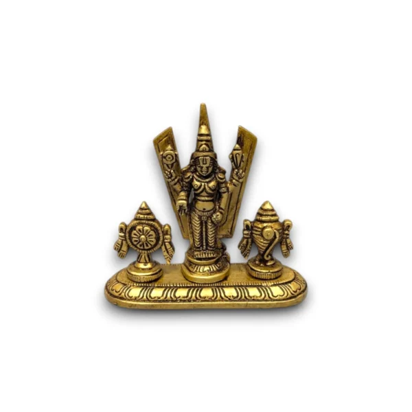 Brass Tirupati Balaji Venkateshwara Idol – Lord Vishnu Statue with Chakra and Shankh for Home Temple