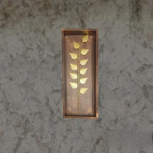 Iron titan leaf wall decor with textured metallic finish in wooden box frame for modern home and office décor