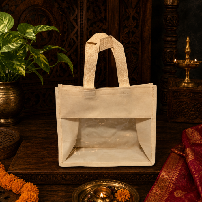 Eco-Friendly Jute Gift Bag with Transparent Window – Without Zip
