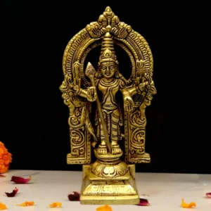 Brass Lord Murugan Idol with Arch and Peacock for Pooja and Home Decor