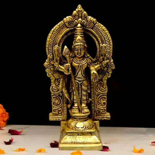 Brass Lord Murugan Idol with Arch and Peacock for Pooja and Home Decor