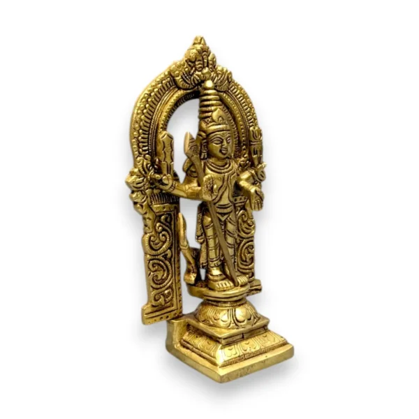 Brass Lord Murugan Idol with Arch and Peacock for Pooja and Home Decor