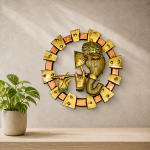 Handcrafted metal Ganesha wall art with colorful painting for pooja room and home décor