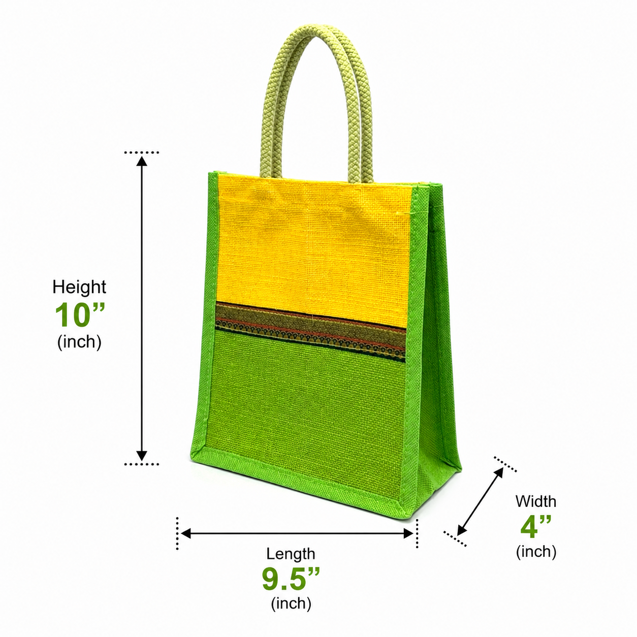 Silk border design eco-friendly jute bag with assorted prints for return gifts