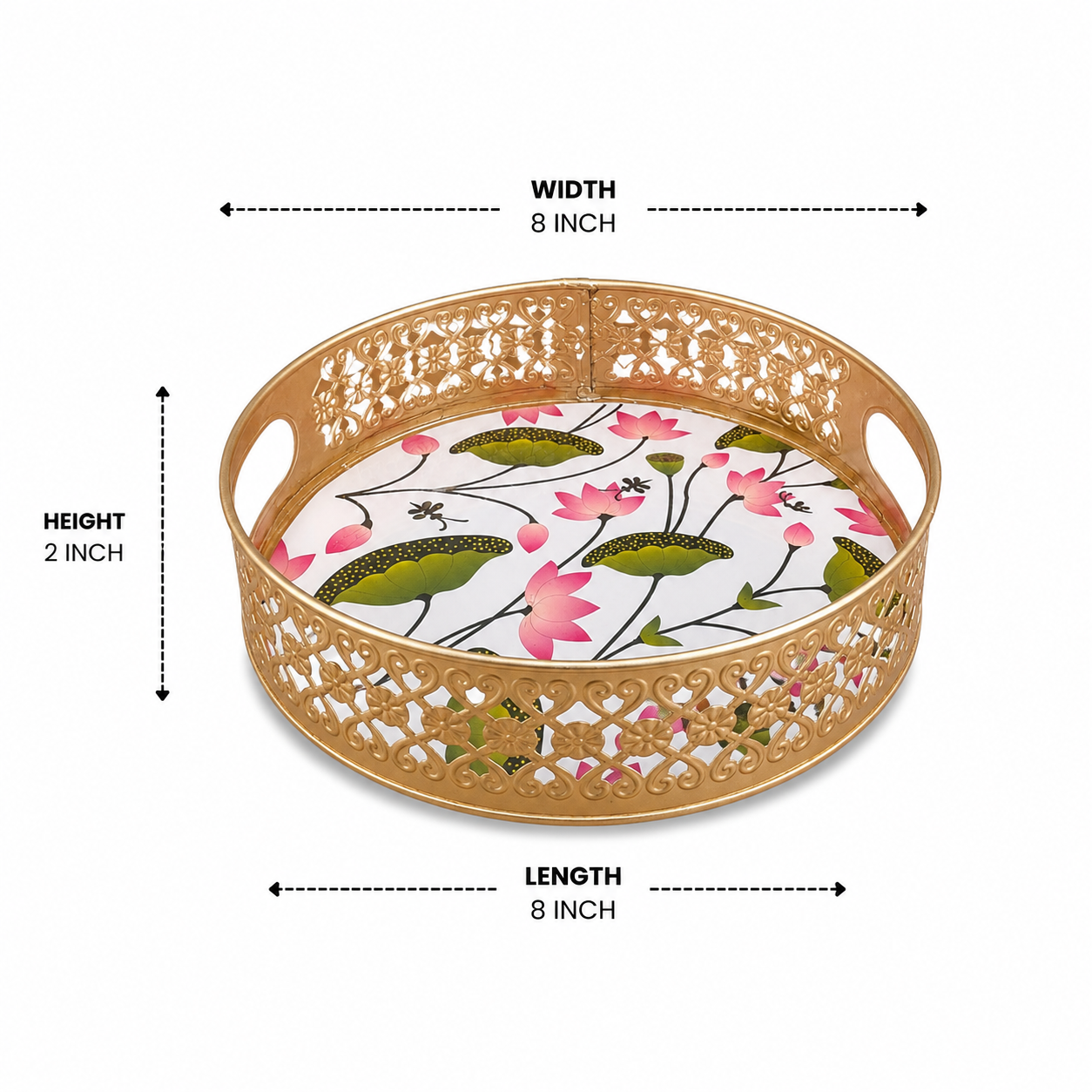 Pichwai Printed Metal Tray with Floral Design in White for Serving and Décor