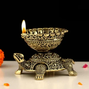 Premium brass tortoise deepam in golden finish for pooja, vastu decor, housewarming, and return gifts