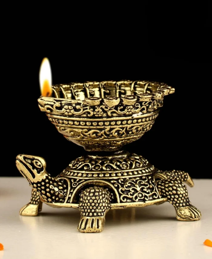 Premium brass tortoise deepam in golden finish for pooja, vastu decor, housewarming, and return gifts