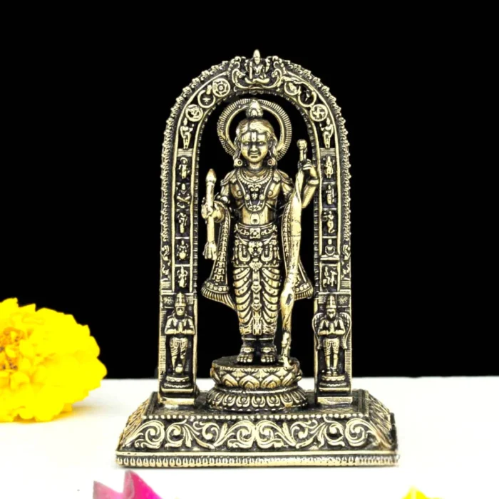 Premium brass Ram Lalla idol in golden finish – 3 inch Shree Ram statue for pooja, décor, and gifting