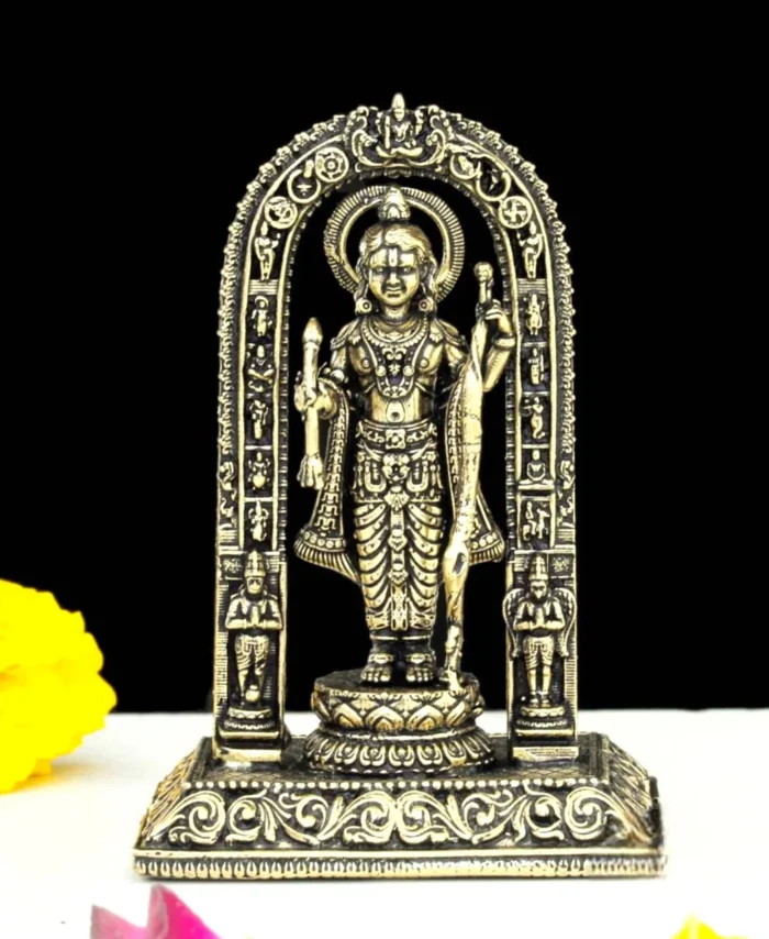 Premium brass Ram Lalla idol in golden finish – 3 inch Shree Ram statue for pooja, décor, and gifting