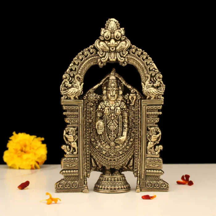 Premium brass Tirupati Balaji Venkateshwara idol in golden finish – 6 inch statue for pooja and home decor
