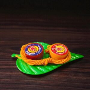 Leaf Shape Mangalya Thread with Haldi Kumkum Containers for Thamboolam