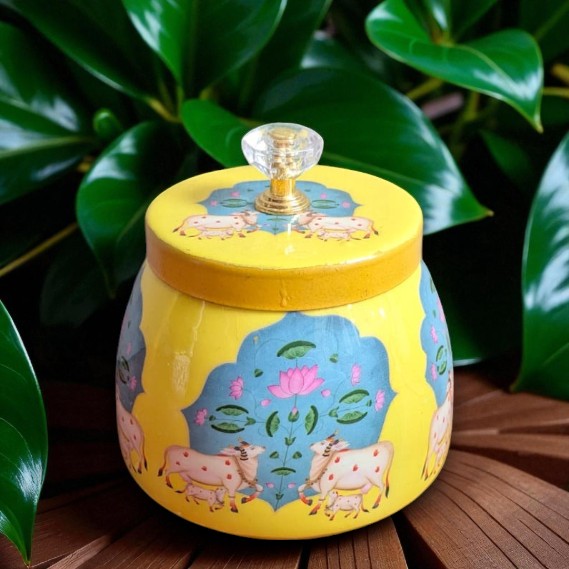 High-quality 3-inch blue tin air tight container designed for kitchen storage of tea, coffee, dry fruits, and snacks. Durable and elegant finish.