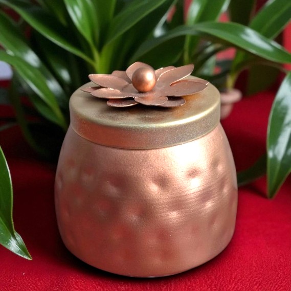 Elegant copper finish dry fruit jar with airtight lid for gifting and storage