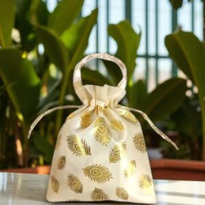 Golden return gift bag for weddings, baby showers, and party favors