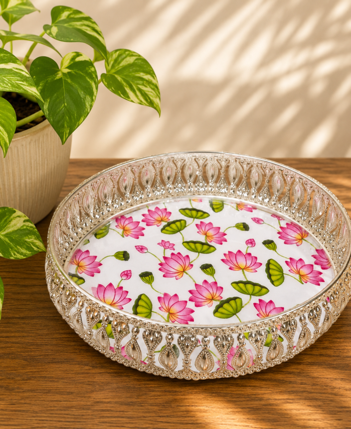 German Silver Floral Design Tray for Return Gifts, Home Décor & Gifting