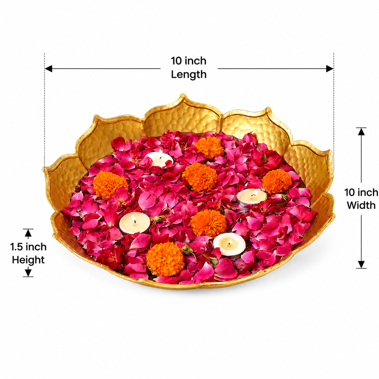 10 Inch Decorative Metal Urli Bowl for Floating Flowers and Candles