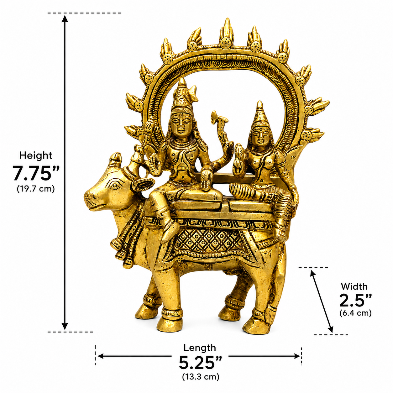 Brass Shiva Parvati Idol Sitting on Nandi – 7.75 Inch Brass Pooja & Decor Statue