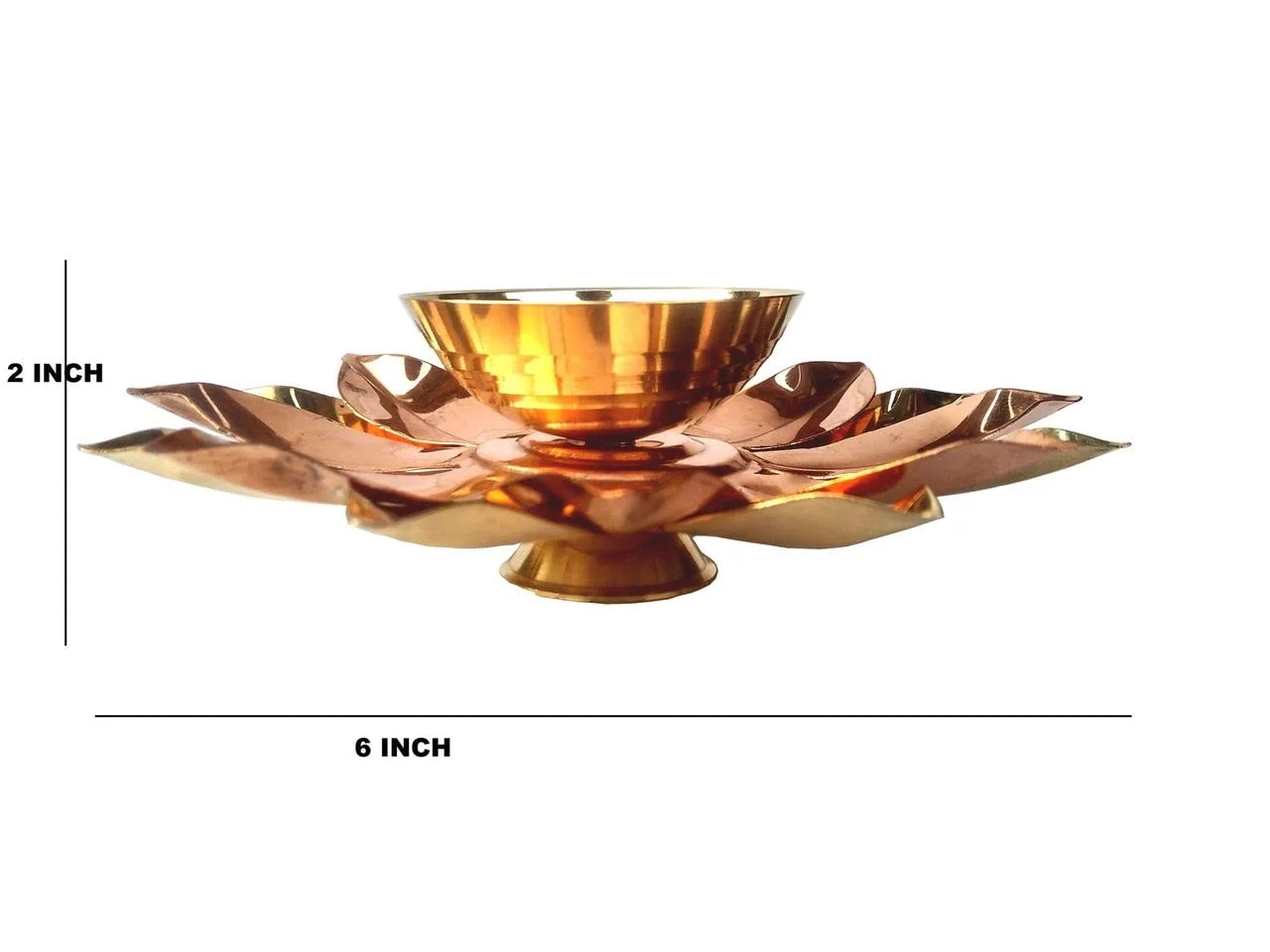 Copper gold toned lotus diya 6 inch for pooja and festive decoration