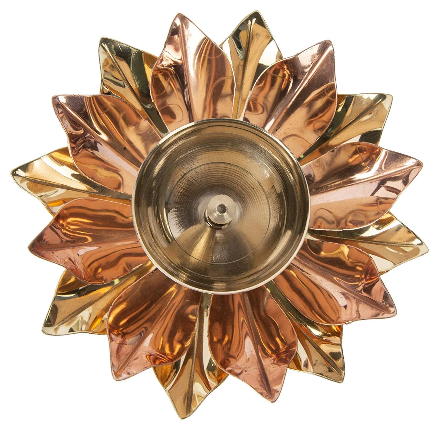 Copper gold toned lotus diya 6 inch for pooja and festive decoration