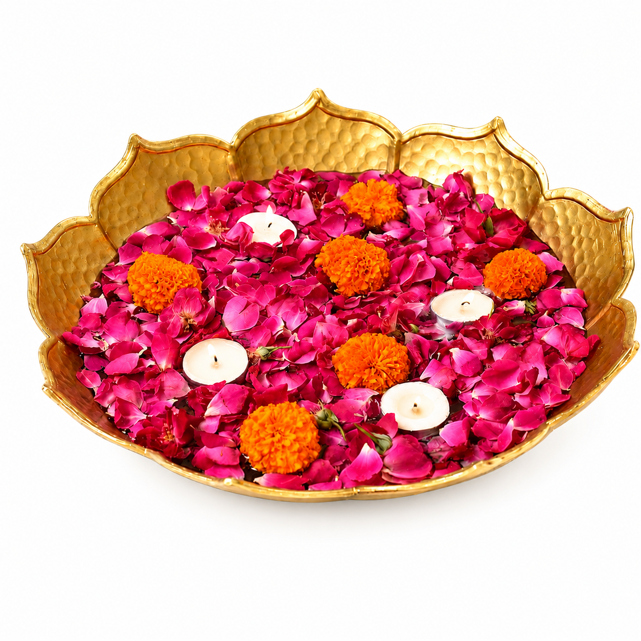 10 Inch Decorative Metal Urli Bowl for Floating Flowers and Candles