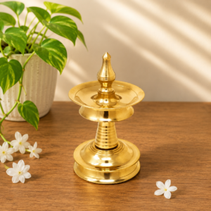 6 Inch Brass Kerala Nilavilakku Pooja Lamp for Home and Temple