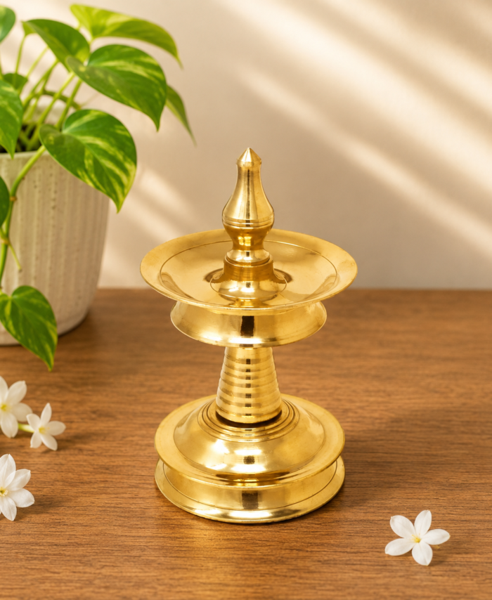 6 Inch Brass Kerala Nilavilakku Pooja Lamp for Home and Temple