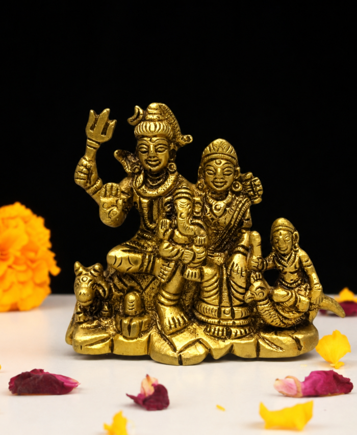 Brass Shiva Parvati Idol Sitting on Nandi – 5.5 Inch Brass Pooja & Decor Statue