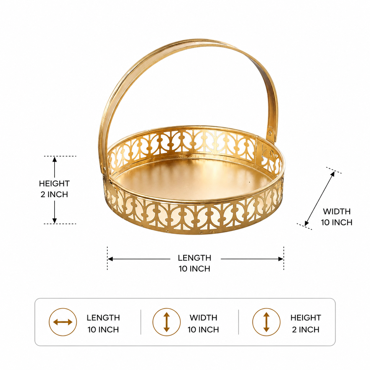 Metal Basket 10 Inch Multipurpose Round Basket with Handle for Kitchen and Dining