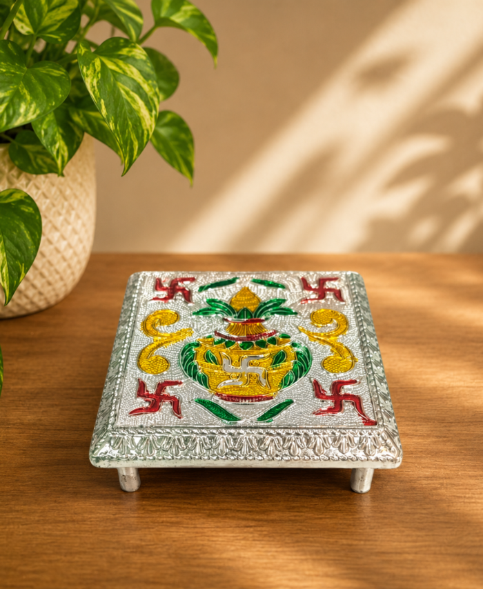 Small silver chowki for pooja and idol placement