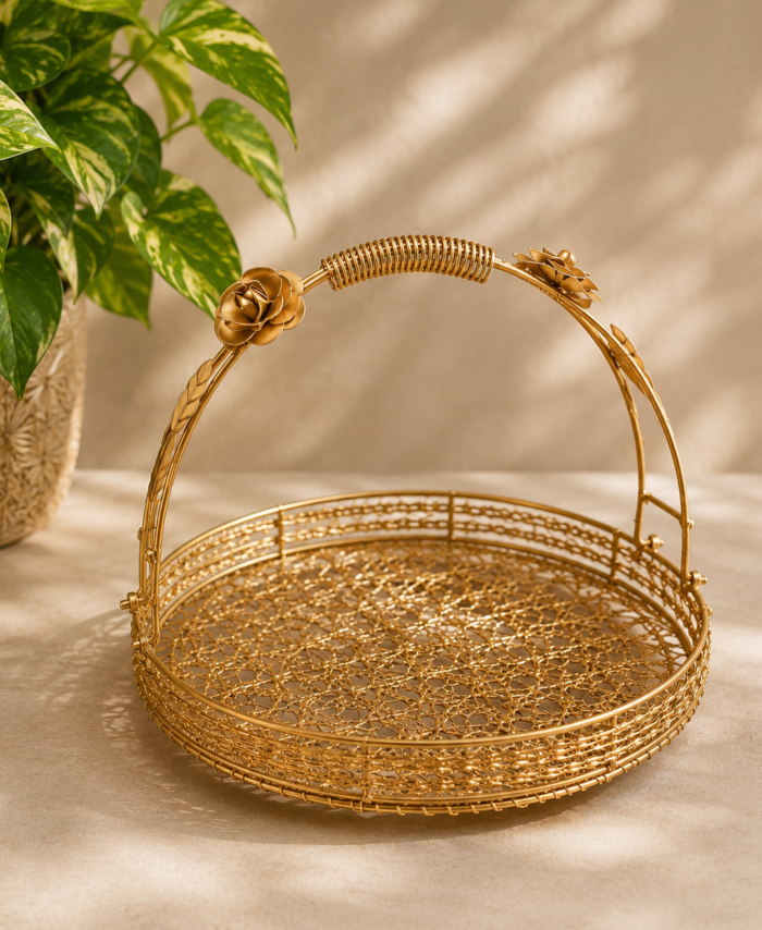 Metal Basket 12 Inch with Beautiful Wire Mesh for Kitchen and Dining