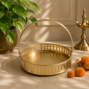 Metal Basket 10 Inch Multipurpose Round Basket with Handle for Kitchen and Dining