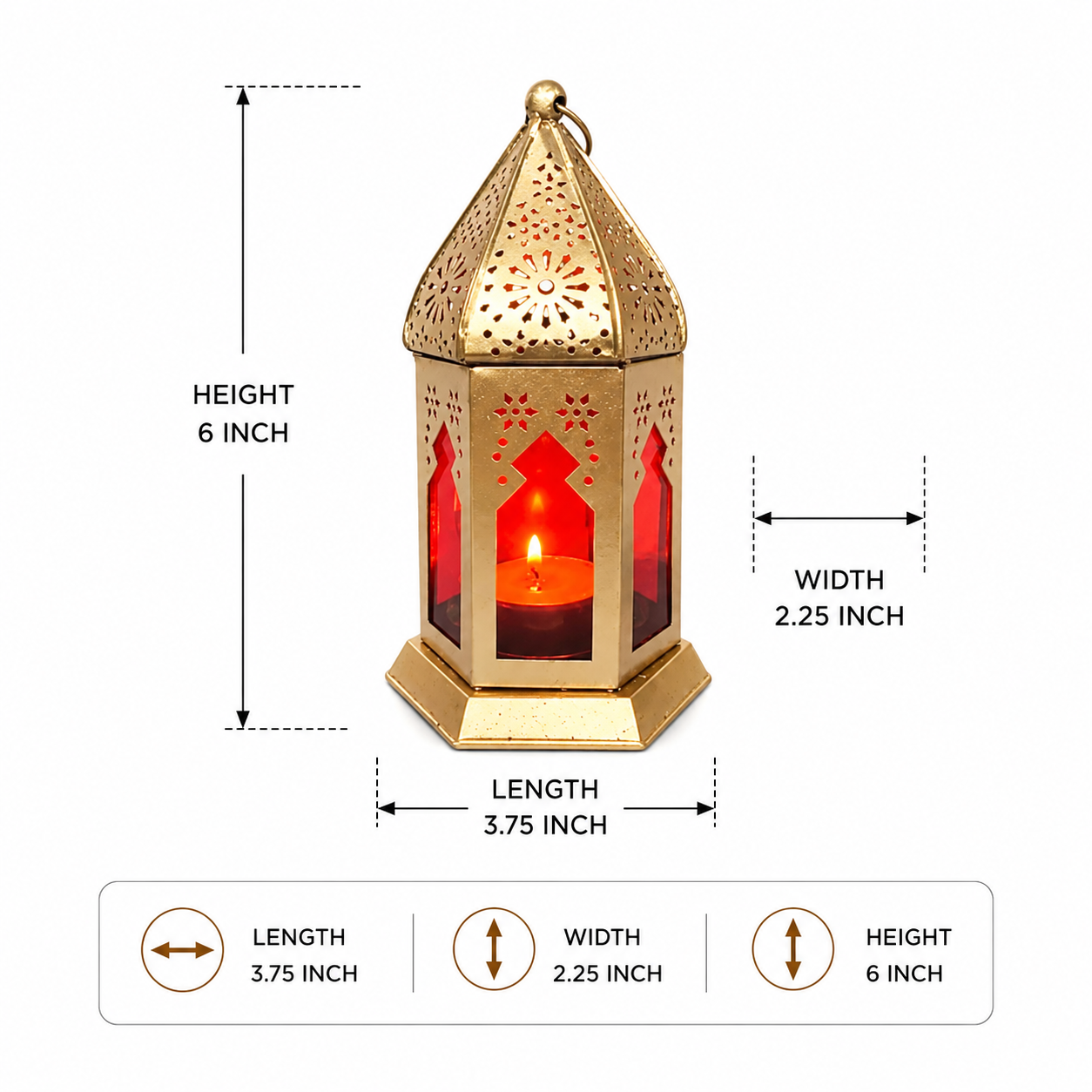 Metal Lantern 6 Inch Decorative Candle Holder with Glass Panels