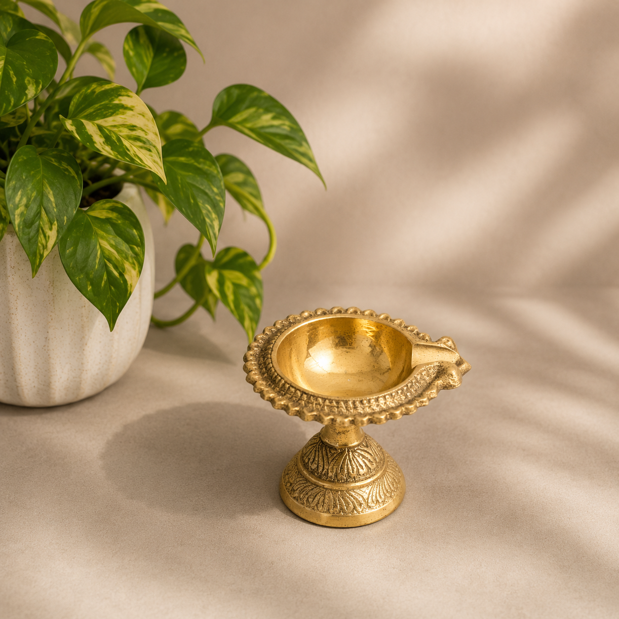 Traditional Brass Diya with Stand for Pooja and Festival Decoration
