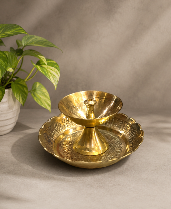 Small brass plate with pyali for pooja and return gift