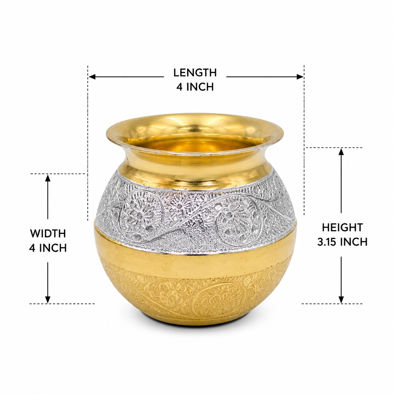 Golden Plated Pure Brass Kalash Lota 6 Inch (600 ML) for Pooja and Festivals